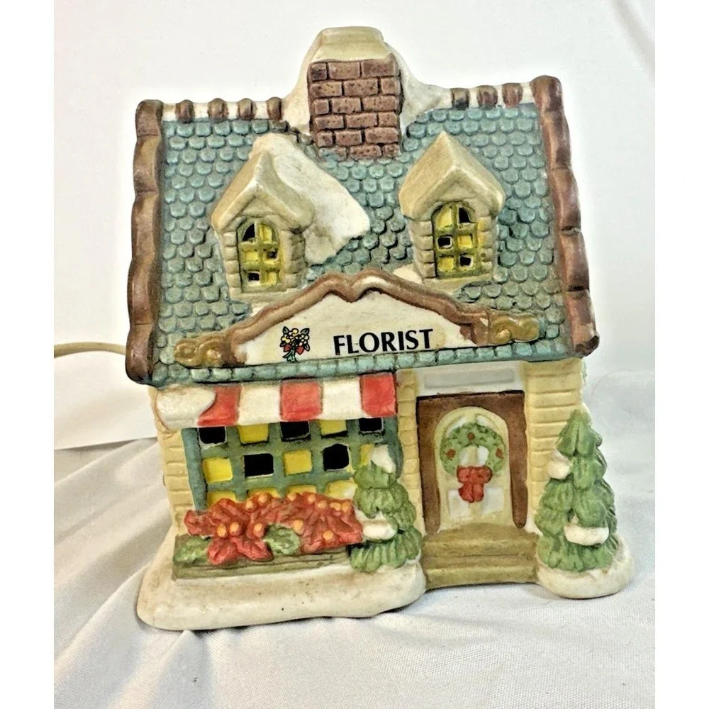 Vintage Christmas Collection Porcelain Lighted House - Flower Shop c 1995